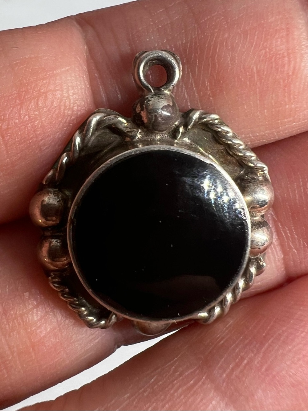 Silver Black Onyx Round Pendant Necklace Charm